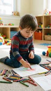 Child Drawing Crayons