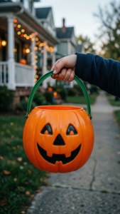 Child Holding Pumpkin Bucket