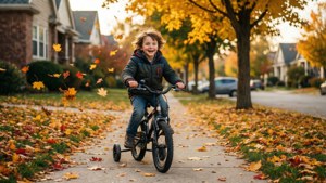 Child Riding Bike in Autumn