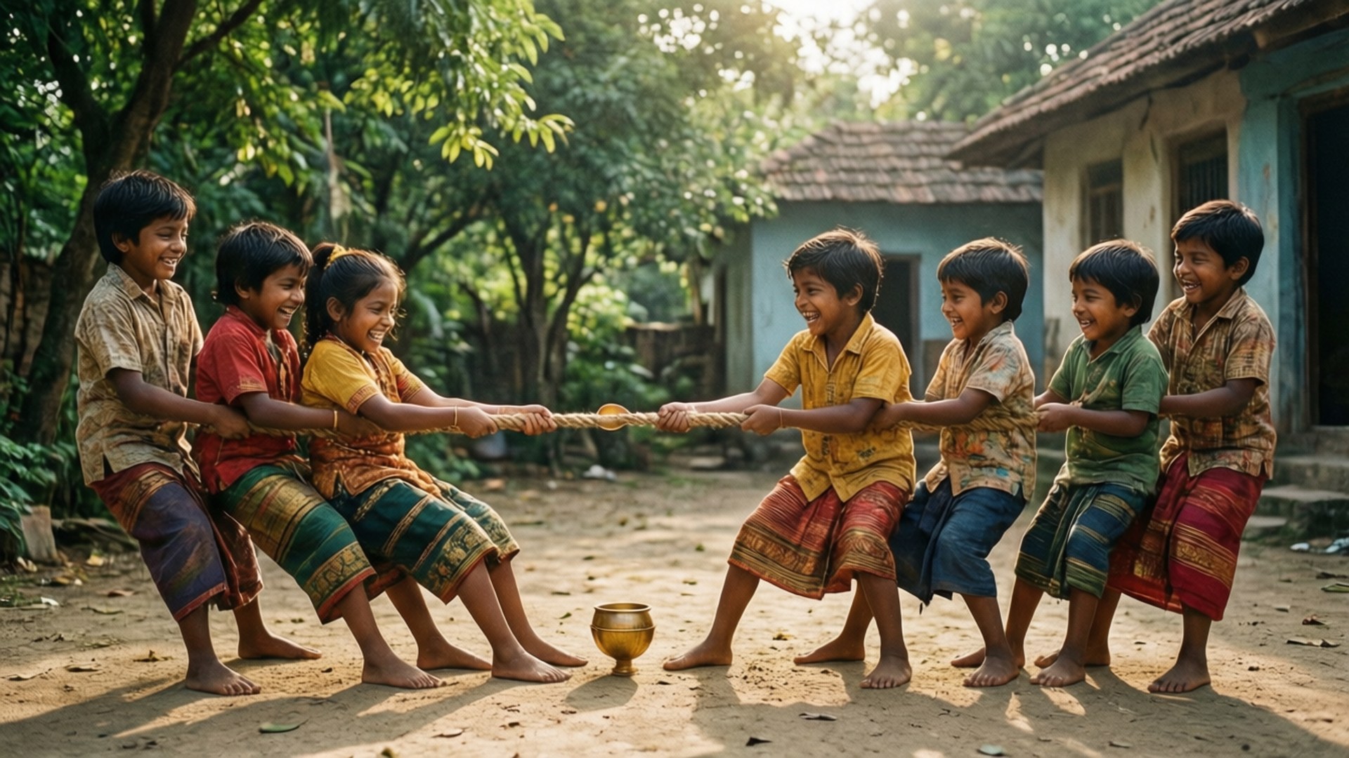 Children Playing Onam Games by Wallpapers.art Studio