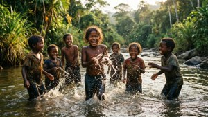 Children Playing River