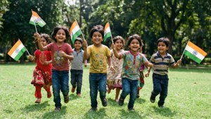 Children Running with Flags