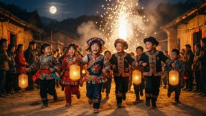 Children Running with Lanterns