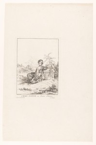 Chinese jongen, zittend in een landschap