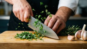 Chopping Herbs and Garlic