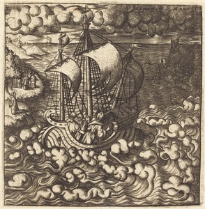 Christ Praying while His Disciples are in a Boat on a Windy Sea