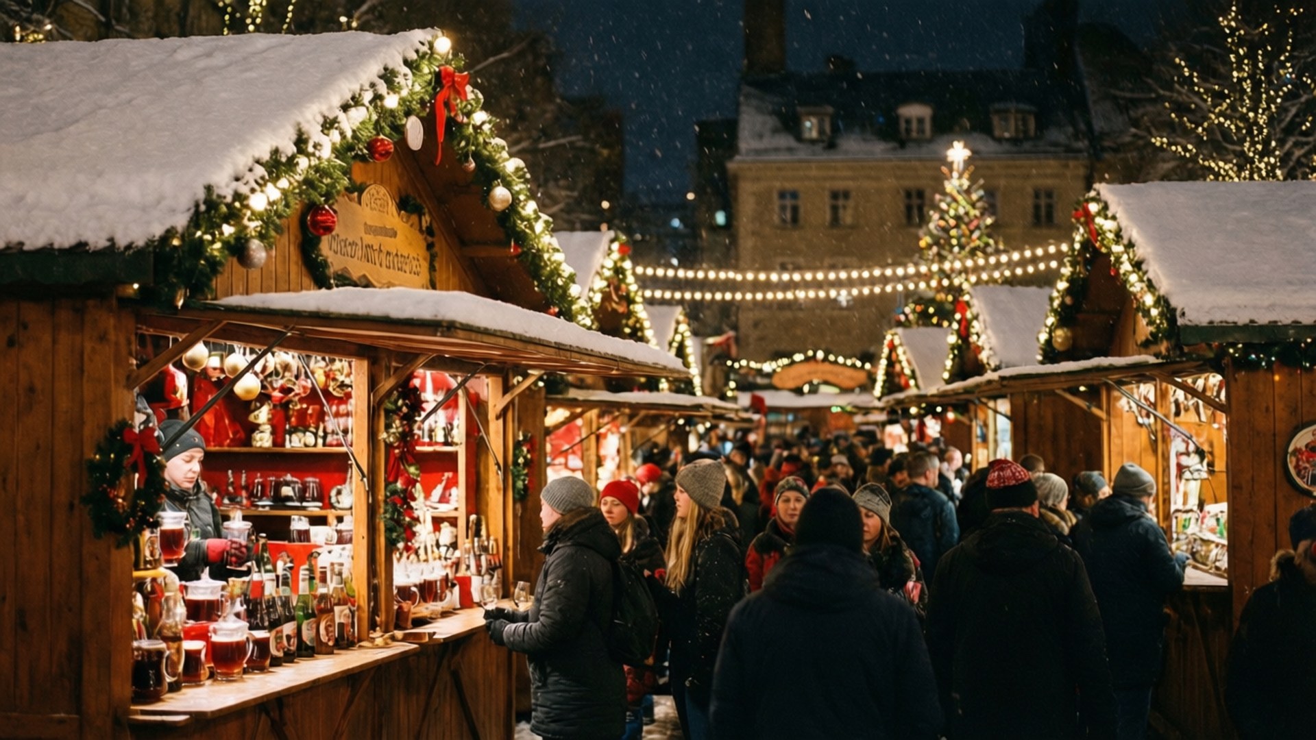 Christmas Market Night by Wallpapers.art Studio