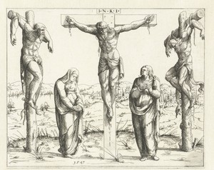 Christus aan het kruis en Maria en Johannes