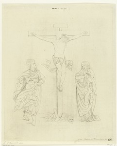 Christus aan het kruis tussen Johannes en Maria