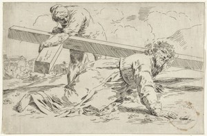 Christus bezwijkt onder het gewicht van het kruis