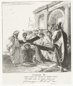 Christus bezwijkt onder kruis bij kruisdraging