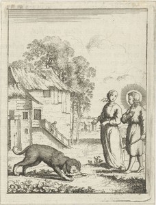 Christus en de gepersonifieerde ziel aanschouwen een hond die op een steen bijt