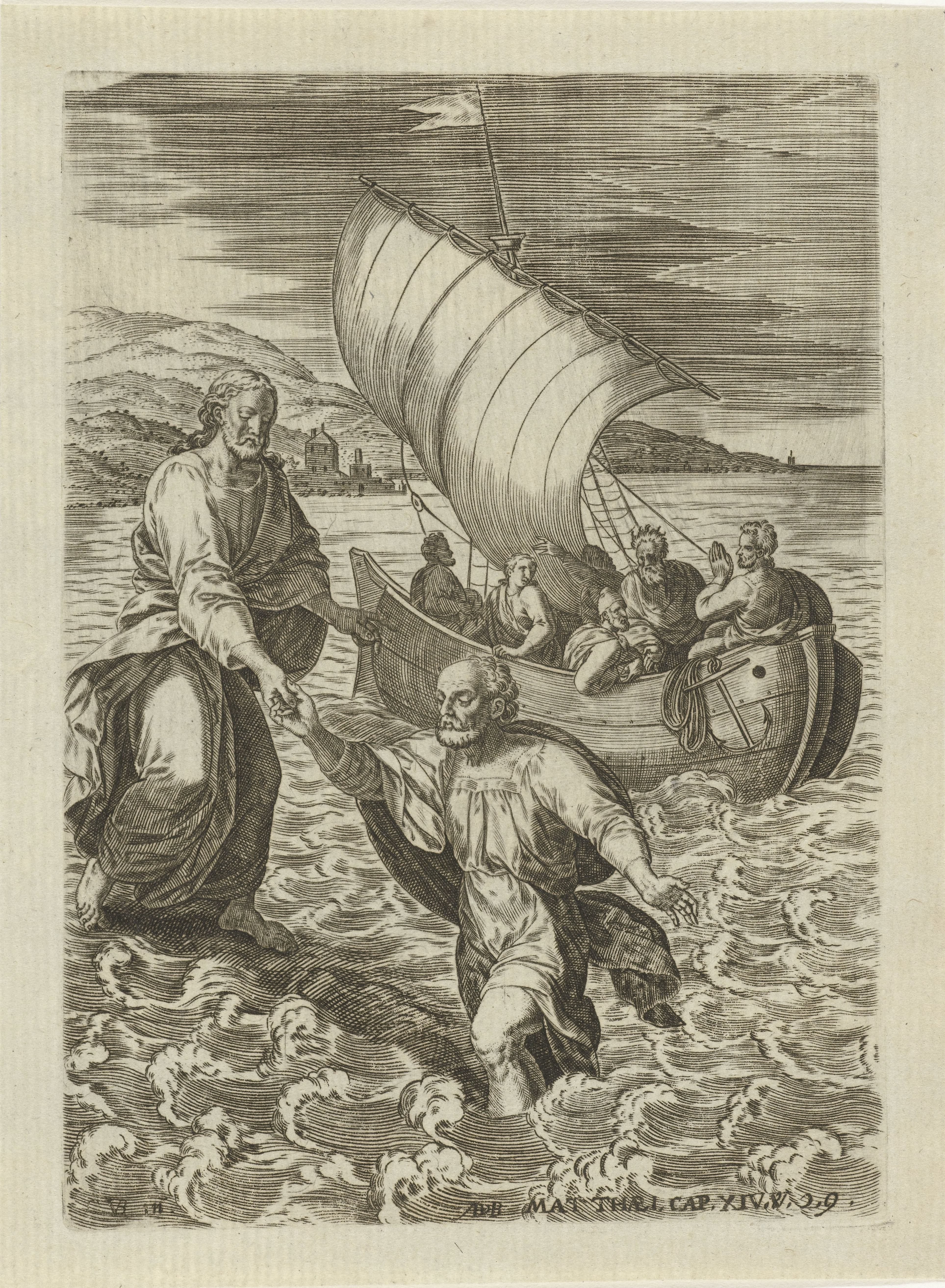 Christus en zijn leerlingen in de storm op het meer van Galilea by Abraham de Bruyn