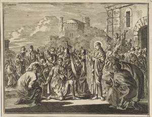 Christus geneest een bezeten man voor het oog van de Farizeeën en schriftgeleerden