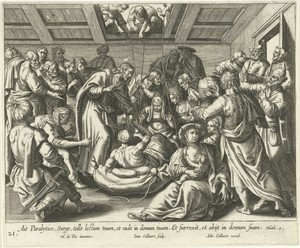 Christus geneest een verlamde man die door het dak werd neergelaten