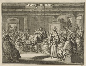 Christus geneest een verlamde man die door het dak werd neergelaten