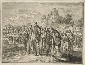 Christus gevolgd door zijn discipelen en een aantal vrouwen