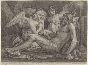 Christus in de graftombe, met twee engelen
