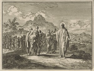 Christus keert zich om naar de menigte die hem volgt