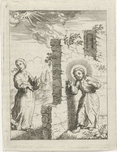 Christus klopt op een muur waarachter de gepersonifieerde ziel staat