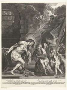 Christus knielt voor passiewerktuigen welke door vier engelen worden vastgehouden