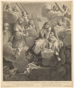 Christus op de Olijfberg omringd door engelen voor zijn hemelvaart