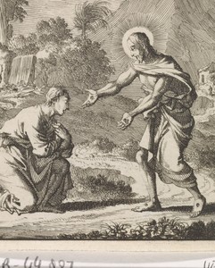 Christus toont zijn kruiswonden aan een knielende Tomas