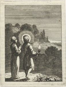 Christus verlicht voor de gepersonifieerde ziel de duisternis met een fakkel