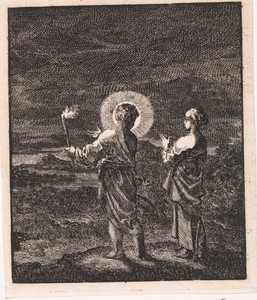Christus verlicht voor de gepersonifieerde ziel de duisternis met een fakkel