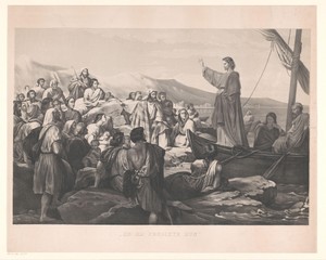 Christus vertelt gelijkenissen vanaf een boot