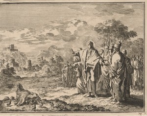 Christus wijst zijn discipelen op een klokhen die haar kuikens onder haar vleugels verzamelt