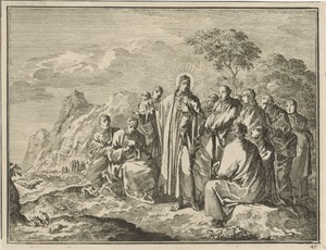 Christus wijst zijn discipelen op mussen