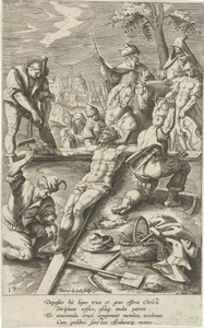 Christus wordt aan het kruis genageld