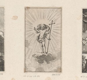 Christuskind met kruis op een verlichte wolk