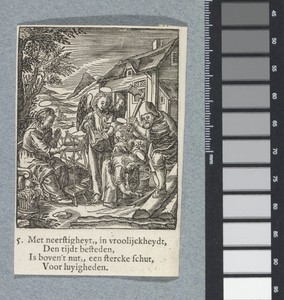 Christuskind raapt houtsnippers op