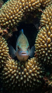 Chromis Hiding in Brain Coral
