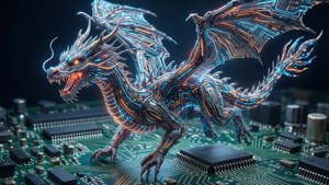 Circuit Dragon Over Motherboard
