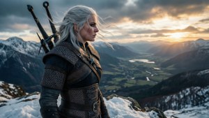 Ciri on the Mountain Peak