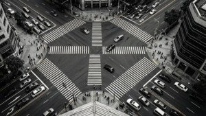 City Intersection B W