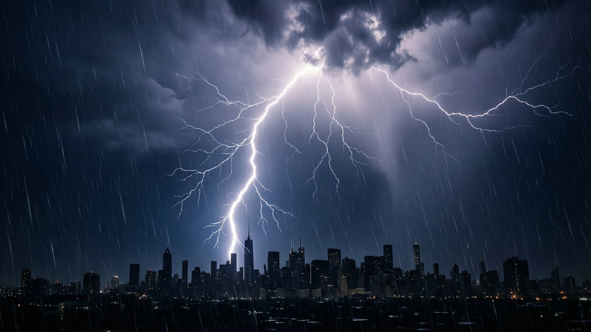 City Lightning Strike by Wallpapers.art Studio