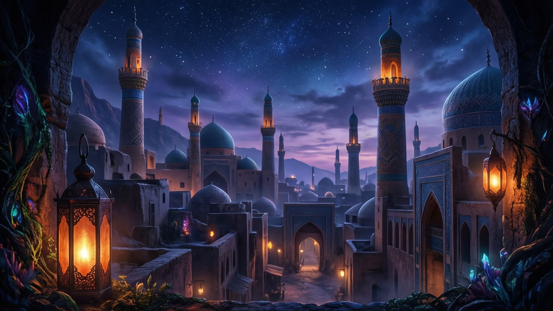 City of Lanterns Night by Wallpapers.art Studio