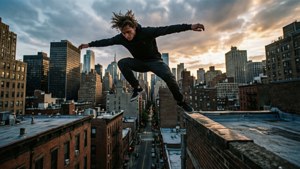 City Rooftop Parkour Leap