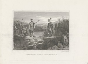 Civilis en Cerialis onderhandelen op de afgebroken brug