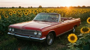 Classic Car Among Sunflowers