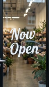 Clear Glass Decal Now Open
