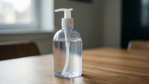 Clear Sanitizer on Wood