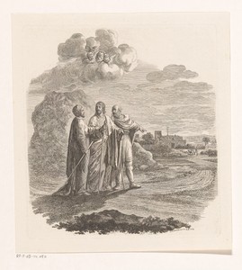 Cleopas en Petrus ontmoeten Christus op hun weg naar Emmaüs