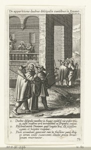 Cleopas en Petrus ontmoeten Christus op hun weg naar Emmaüs