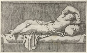 Cleopatra halfnaakt liggend op bed