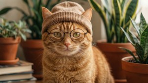 Clever Cat with Plants